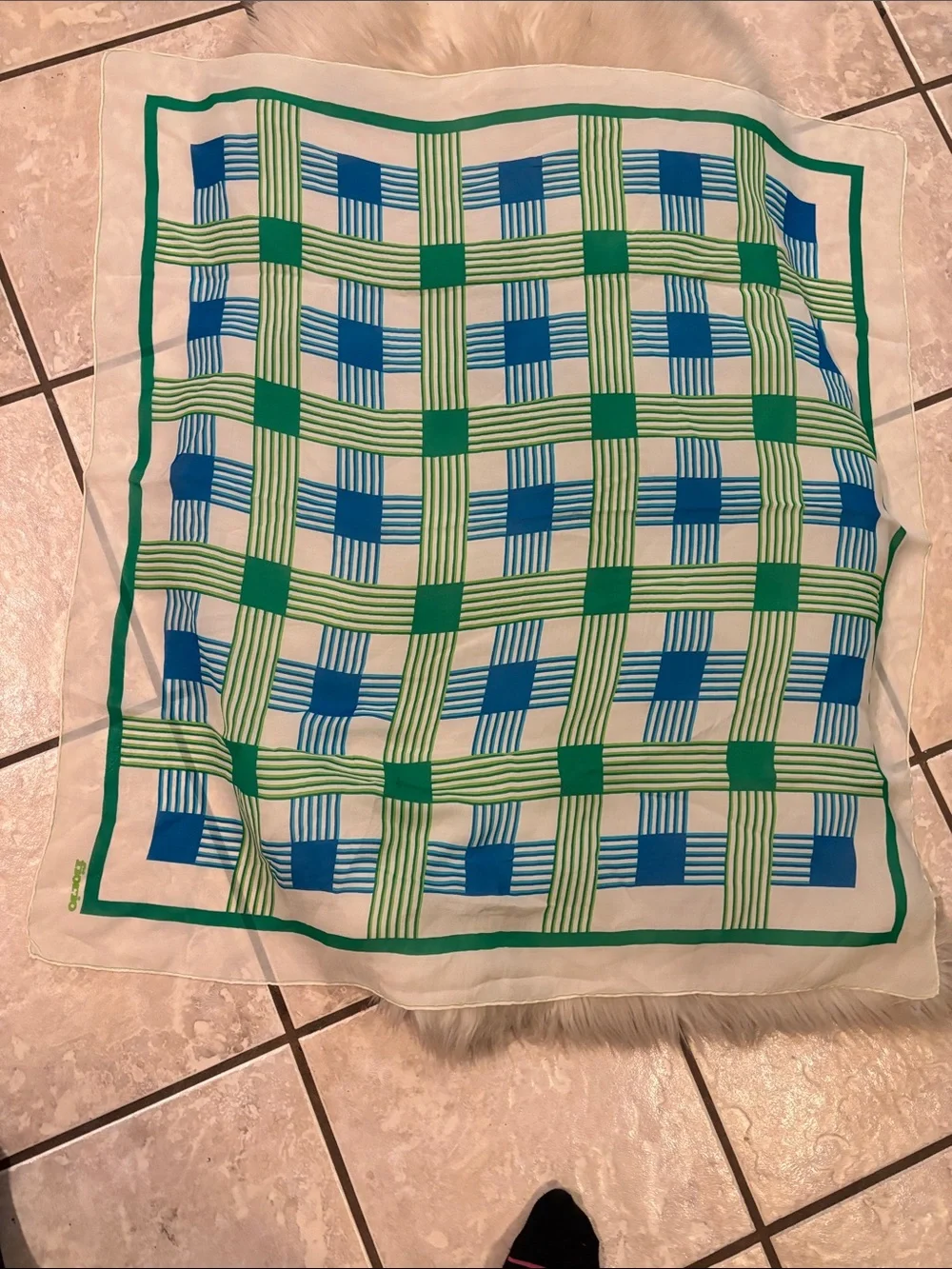 Fiorio Green & Blue Geometric Silk Scarf